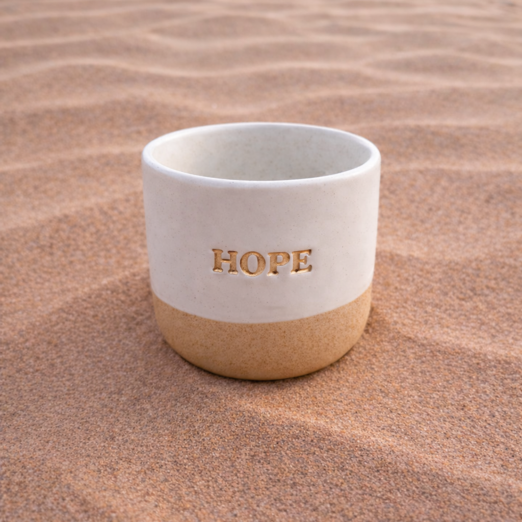 Hope Gold Engraved Single Ceramic Cup - Cream & Gold
