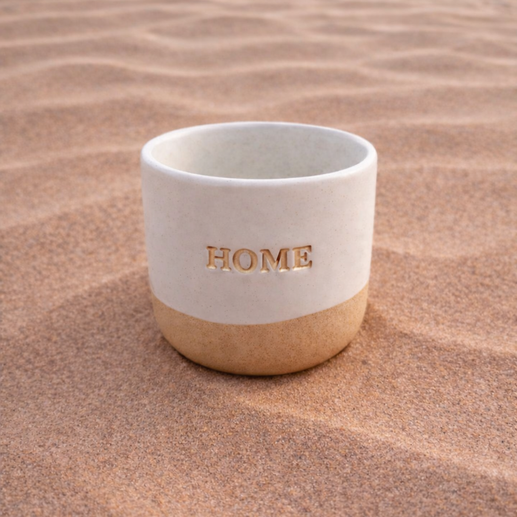 Home Gold Engraved Single Ceramic Cup - Cream & Gold