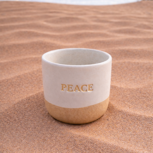 Peace Gold Engraved Single Ceramic Cup - Cream & Gold