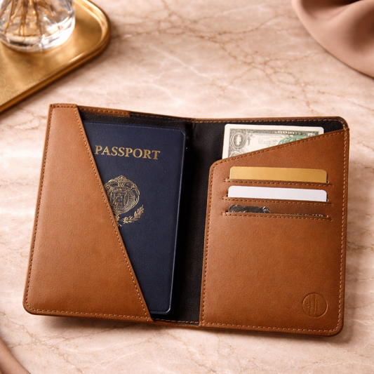Tan Voyage Leather Passport Holder