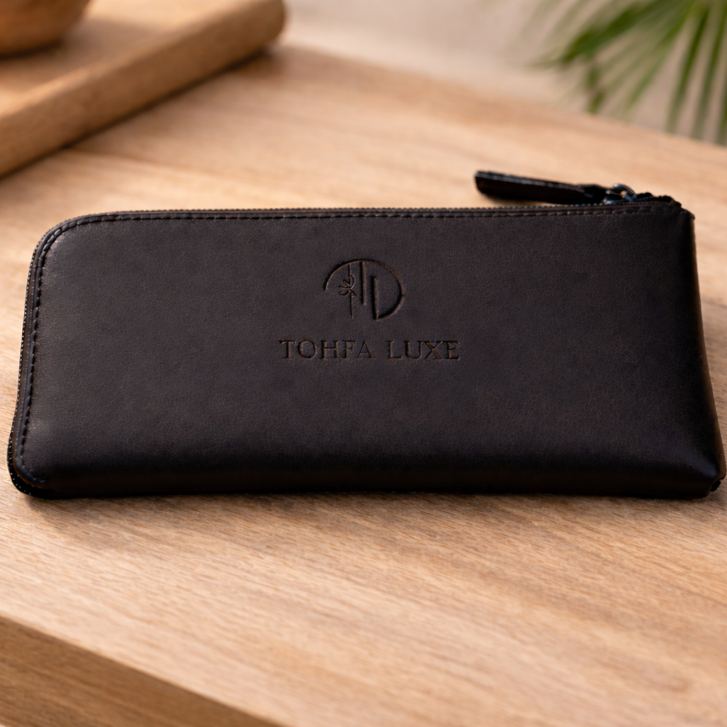 Handcrafted Genuine Leather Zipper Pouch – Black