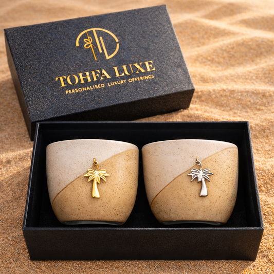 Arabian Handmade Cup – Gold & Silver Palm Brass Charm Gift Box - Set of 2