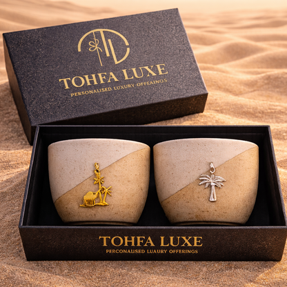 Arabian Handmade Cup – Sahra & Silver Palm Brass Charm Gift Box - Set of 2