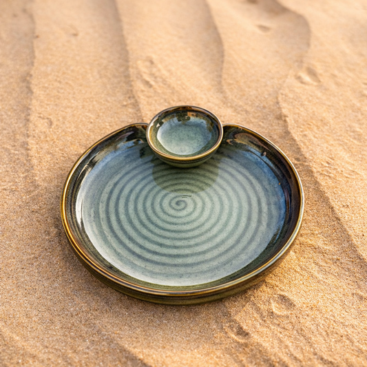 Qamar Handmade Chip & Dip Platter – Big – Oilive Green