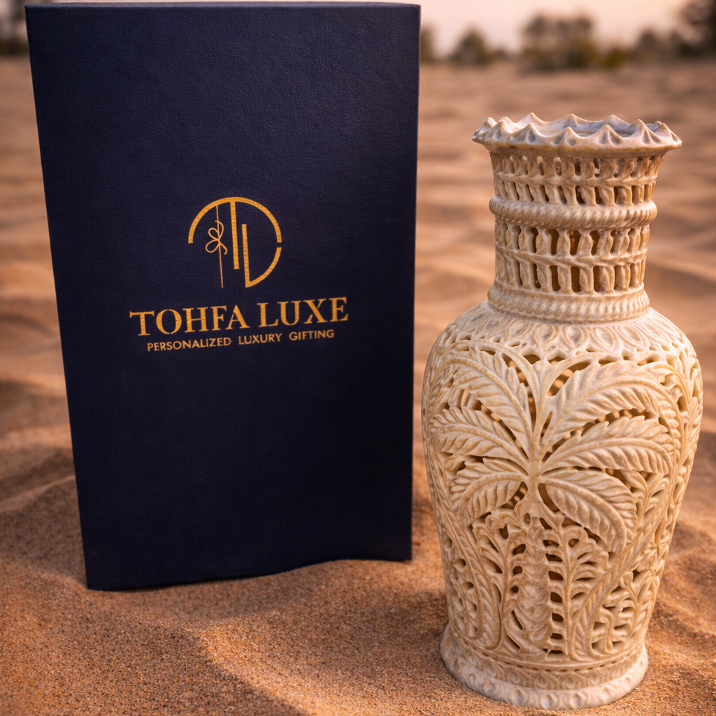 Palm Hand-Carved Marble Vase