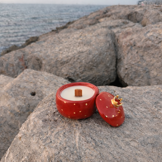 Lidded Red Ceramic Pomegranate (Annar) Soy Wax Candle – 150ml Luxury Handmade