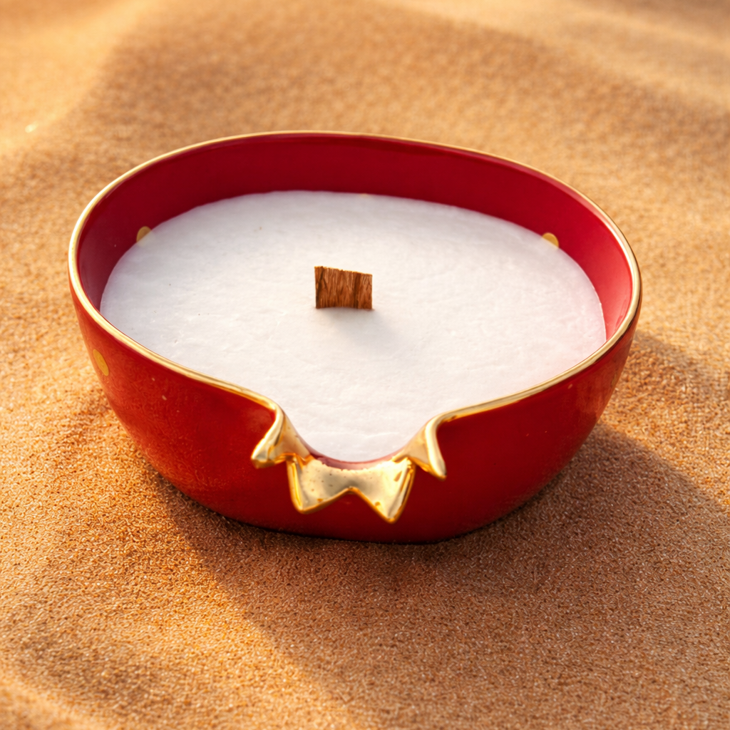 Half Pomegranate Soy Candle – Red Ceramic with 22K Gold Plating (300 ml)