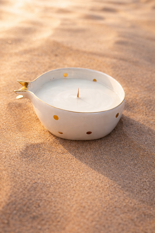 Half Pomegranate Soy Candle – Ivory Ceramic with 22K Gold Plating (300 ml)