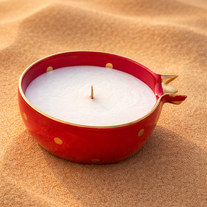 Half Pomegranate Soy Candle – Red Ceramic with 22K Gold Plating (300 ml)