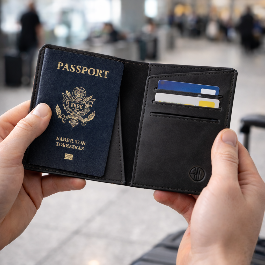 Black Voyage Leather Passport Holder