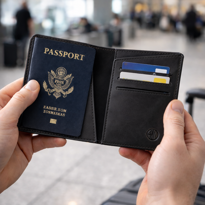 Black Voyage Leather Passport Holder