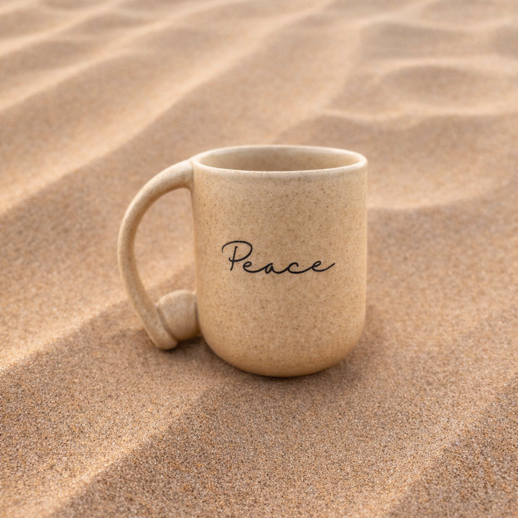 Peace Calligraphic Ball Mug – Sand color