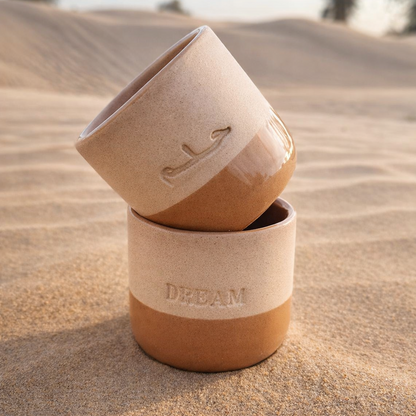 Dream Engraved Single Ceramic Cup - Sand