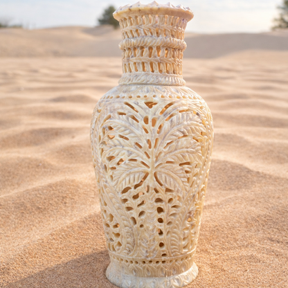 Palm Hand-Carved Marble Vase