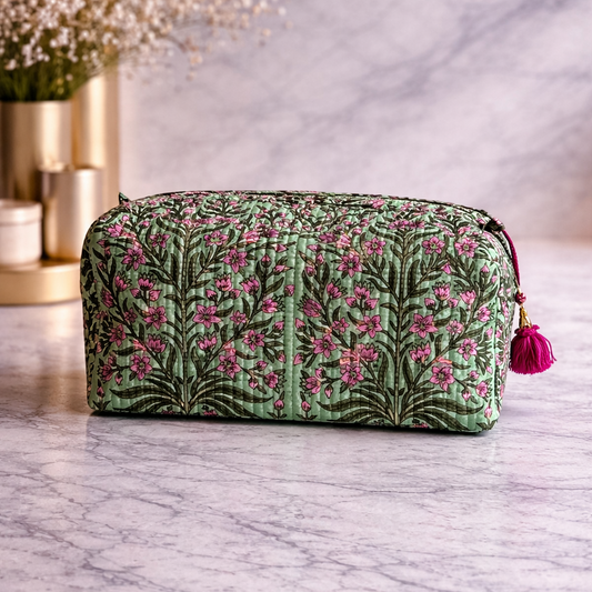 Zova Green Handmade Block Printed Pouch - Large