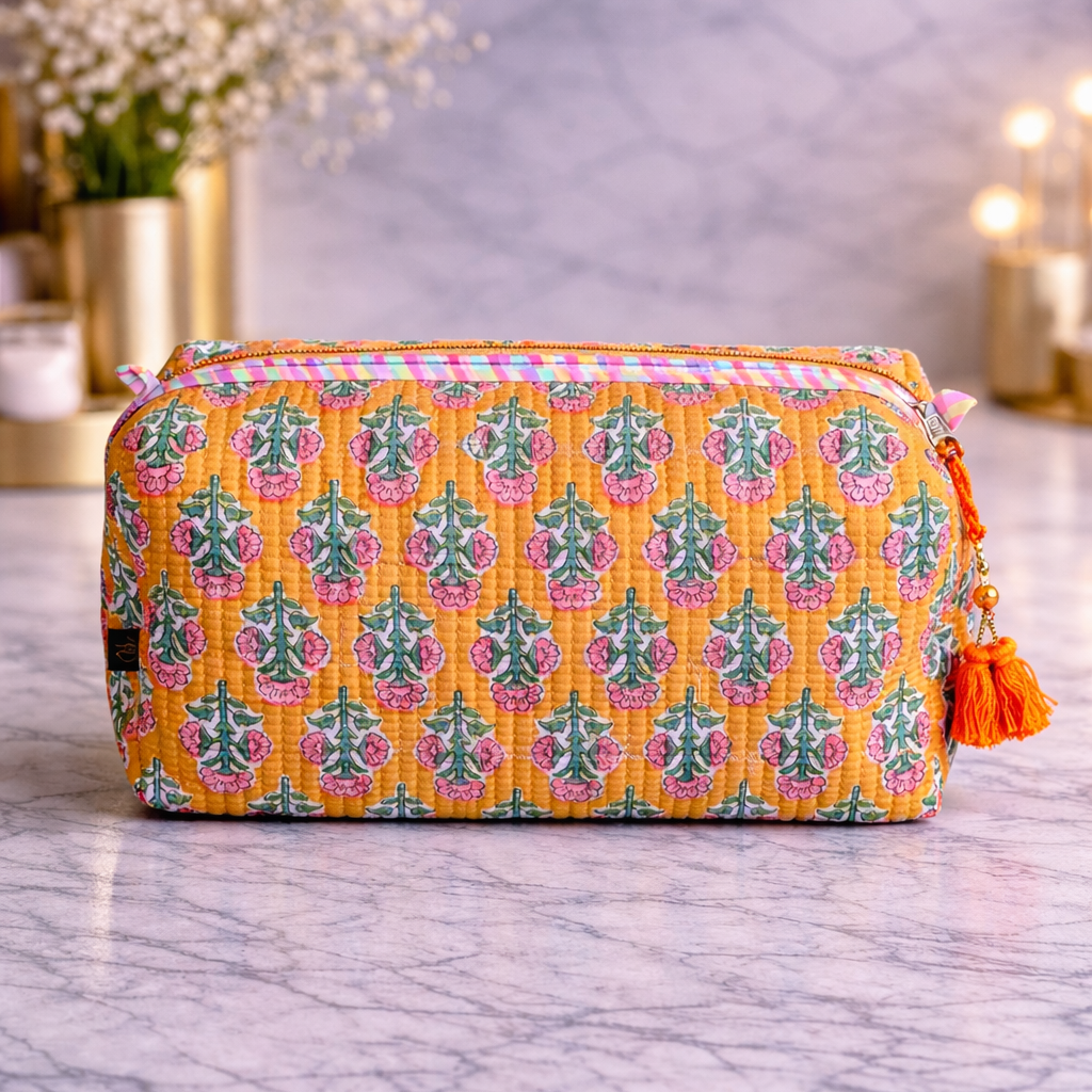 Doze Mustard Handmade Block Printed Pouch - Large