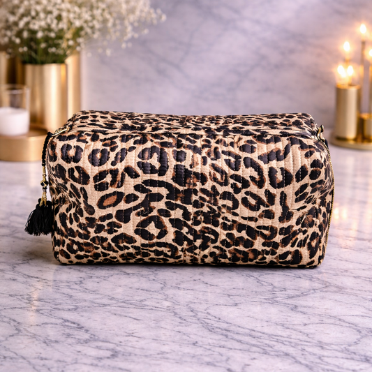 Leopard Handmade Block Printed Pouch - Large