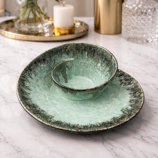 Sage Whirl – Handmade Ceramic Chip & Dip Bowl - Large