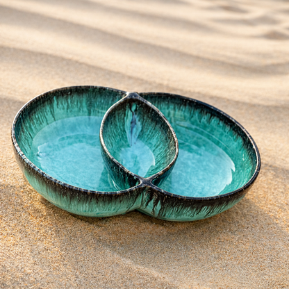 Elysian Trio – Artisan Double Chip & Dip Ceramic Serving Bowl