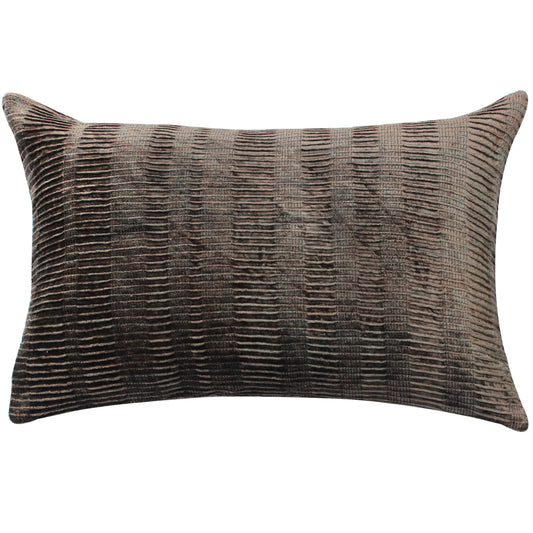 Charcoal Hand-Pleated Silk Velvet Cushion Cover (35 x 55 cm)