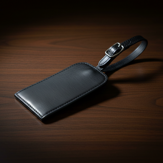 Black Voyage Leather Luggage Tag