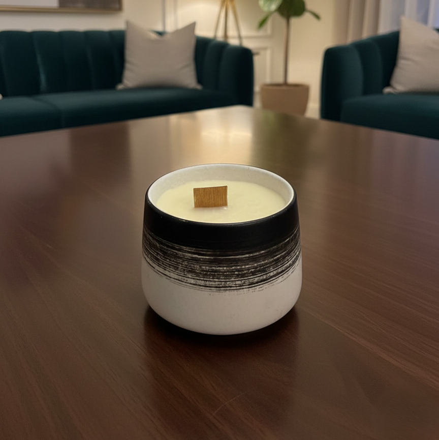 Black & White Ceramic Lemongrass Soy Wax Candle