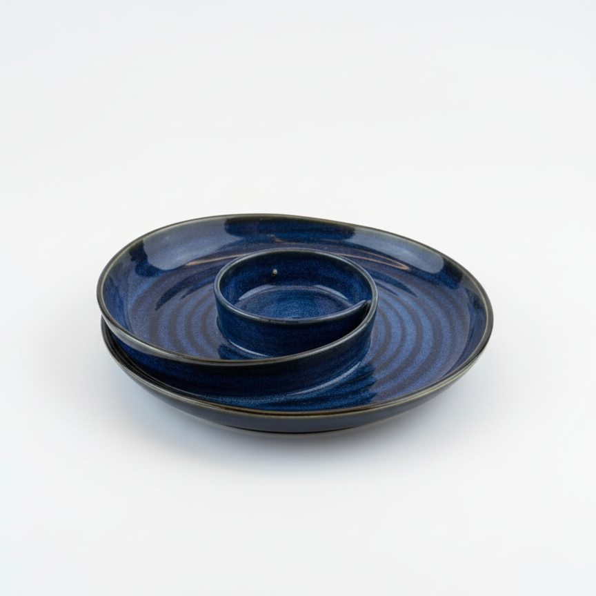 Halaqah Blue Platter – Handcrafted Spiral Chip & Dip Serveware