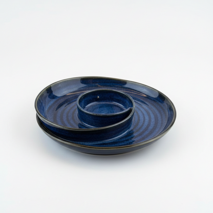 Halaqah Blue Platter – Handcrafted Spiral Chip & Dip Serveware