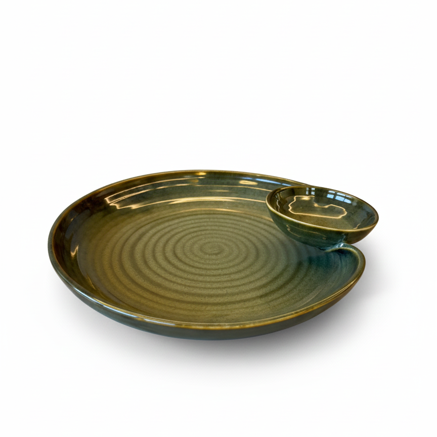 Qamar Handmade Chip & Dip Platter – Big – Oilive Green