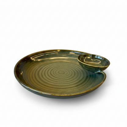 Qamar Handmade Chip & Dip Platter – Big – Oilive Green