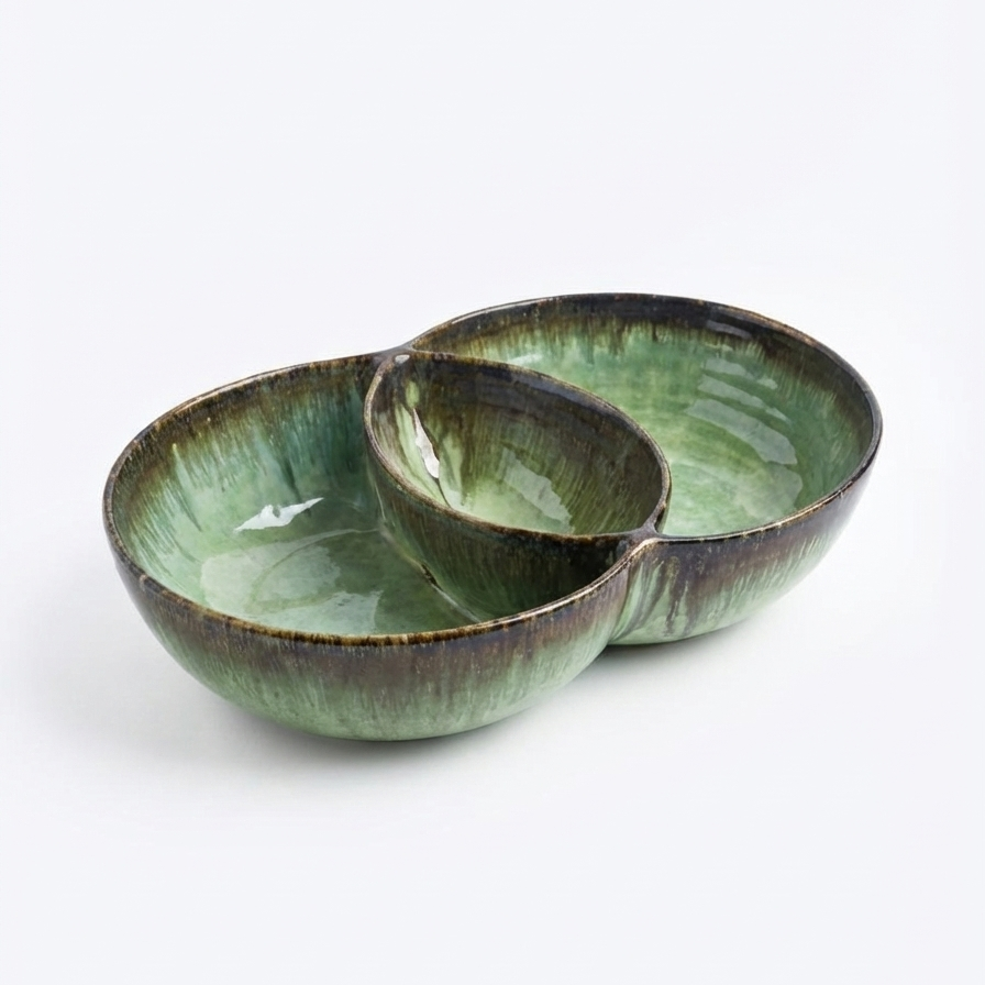 Elysian Trio – Artisan Double Chip & Dip Ceramic Serving Bowl