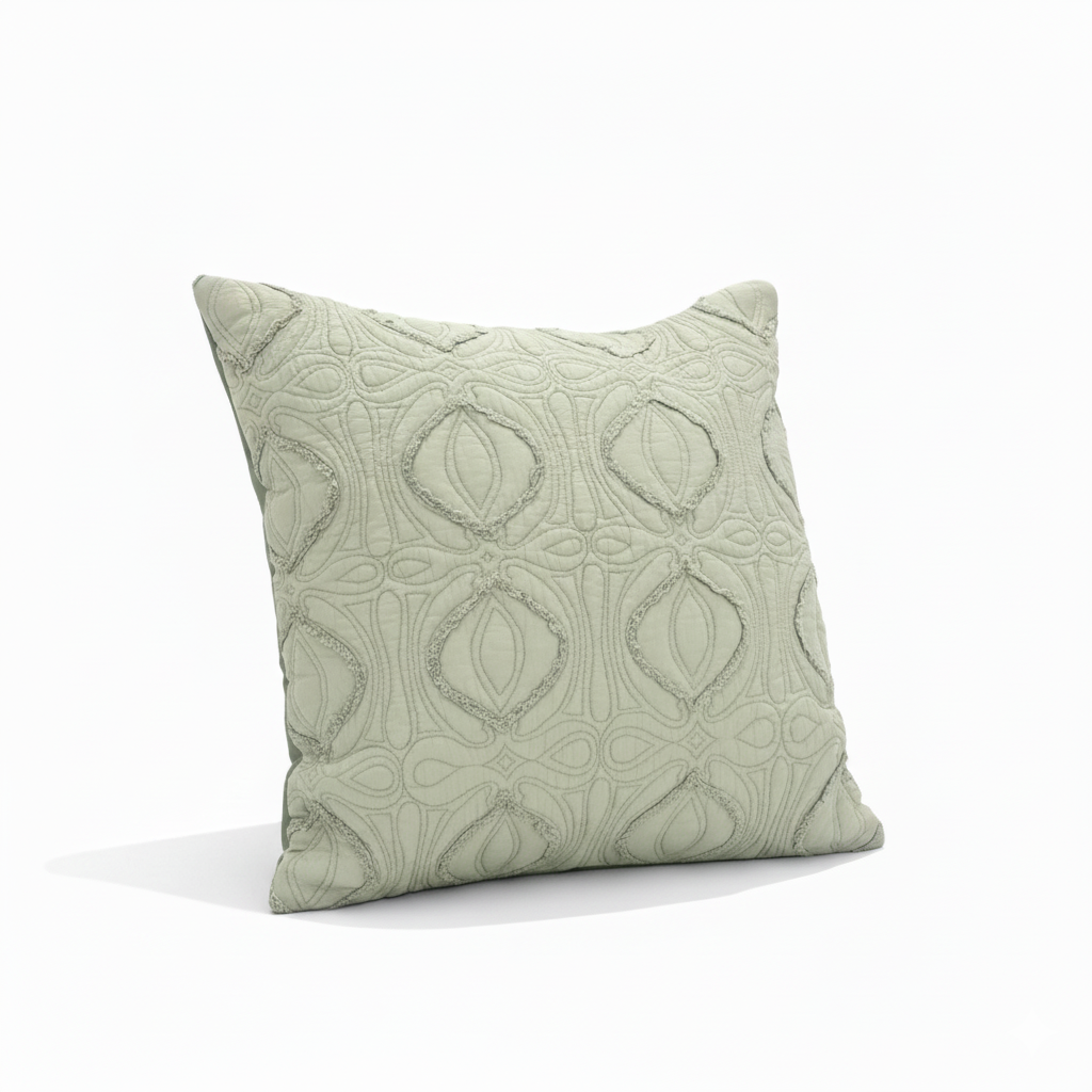 Sage Green Quilted Cotton Cushion – 45 x 45 cm