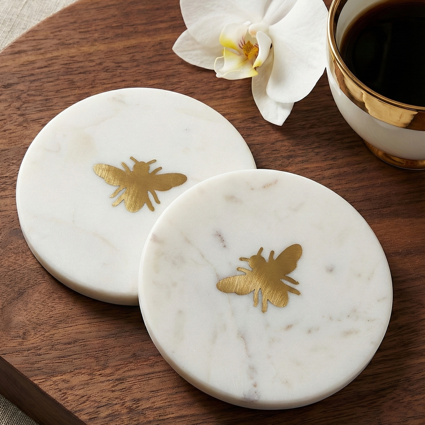 Bee Marble Coaster Set of 2