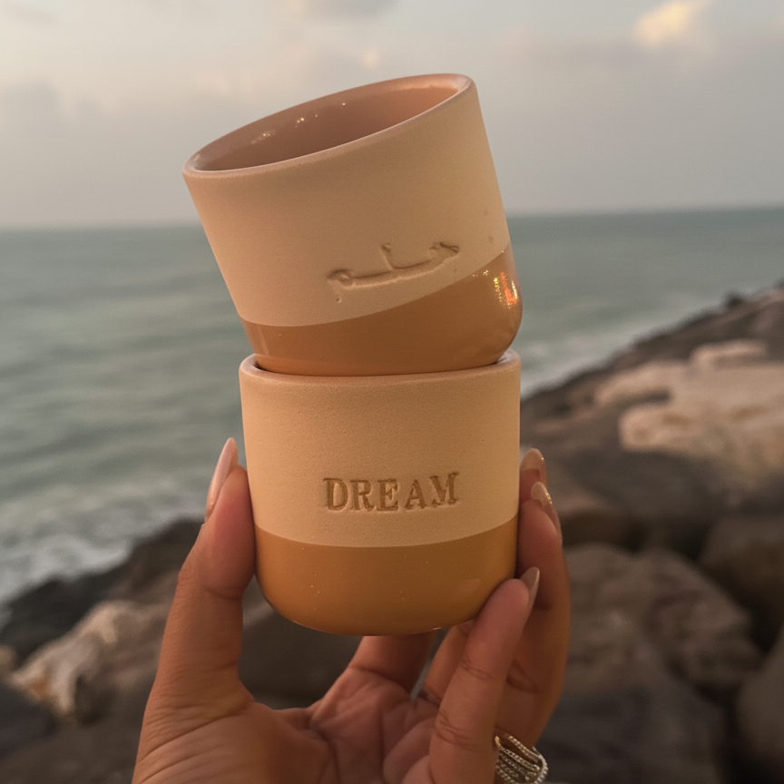 Dream Engraved Single Ceramic Cup - Sand