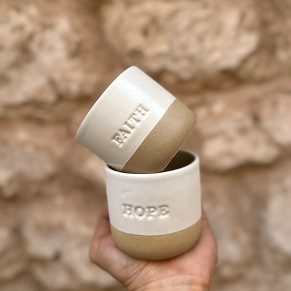 Hope Engraved Single Ceramic Cup - Cream