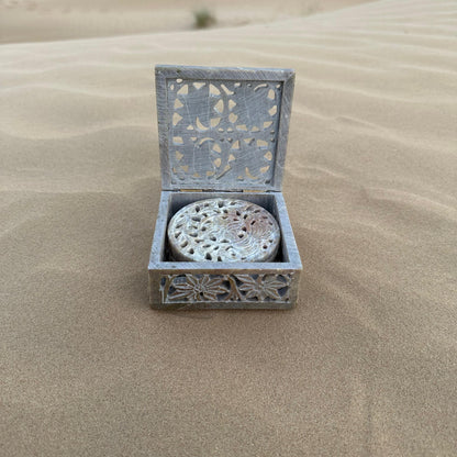 Palm Cutwork Marble Coaster Set of 4 with Matching Marble Box