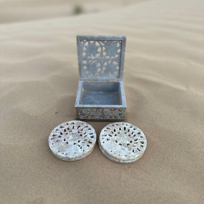 Palm Cutwork Marble Coaster Set of 4 with Matching Marble Box