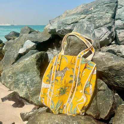 Amaya Jungle Stitch Tote Handbag– Hand Block-Printed Cotton