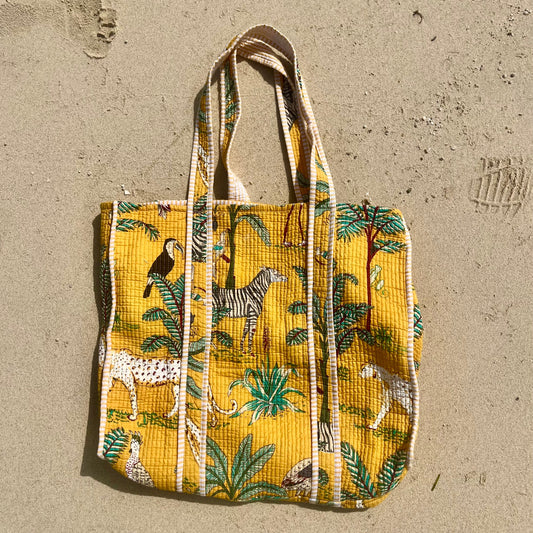 Amaya Jungle Stitch Tote Handbag– Hand Block-Printed Cotton