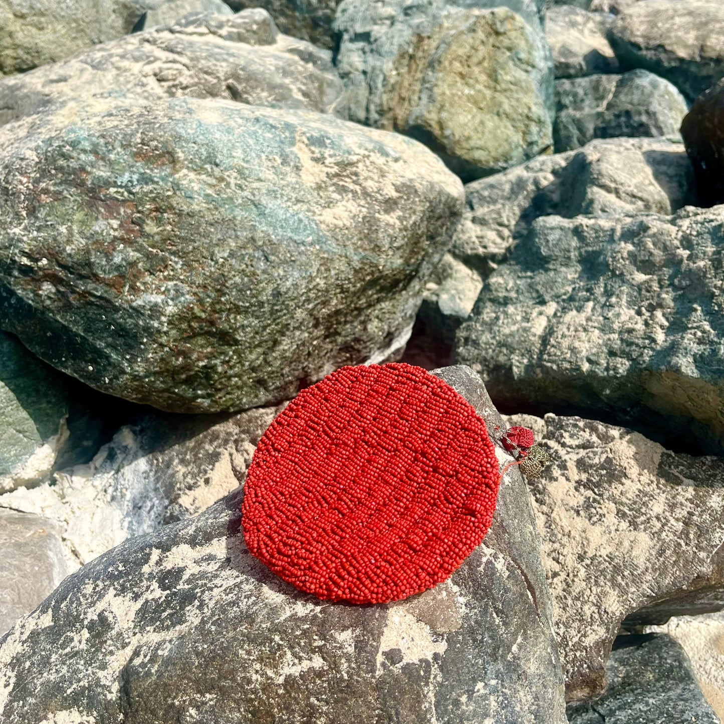 Lina Beaded Bag – Radiant Red Circular Clutch