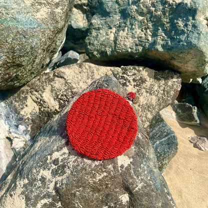 Lina Beaded Bag – Radiant Red Circular Clutch