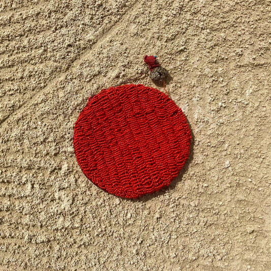 Lina Beaded Bag – Radiant Red Circular Clutch