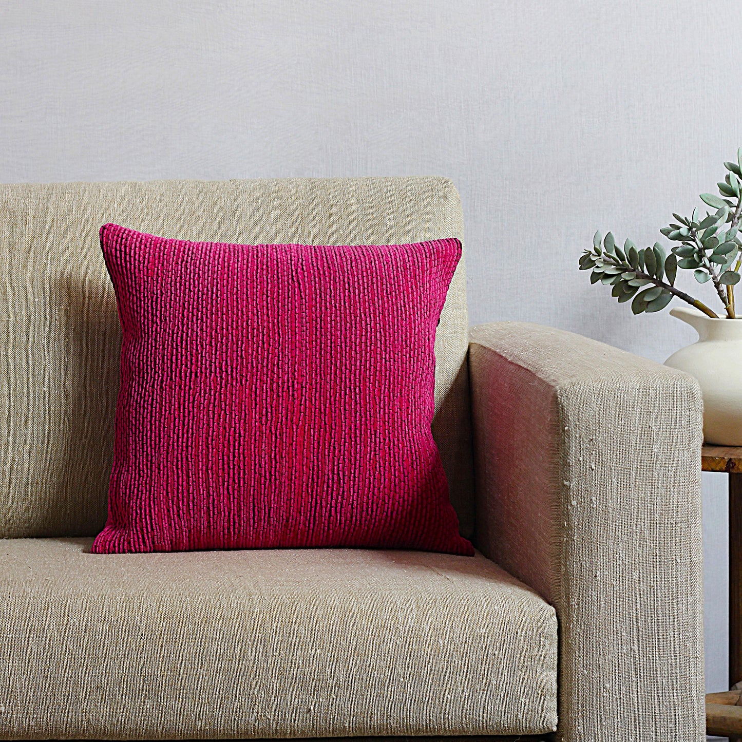 Pink Hand-Pleated Velvet Cushion – 45 x 45 cm