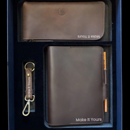 Personalized Engraving Premium Leather Desk Gift Set of 3 - Brown