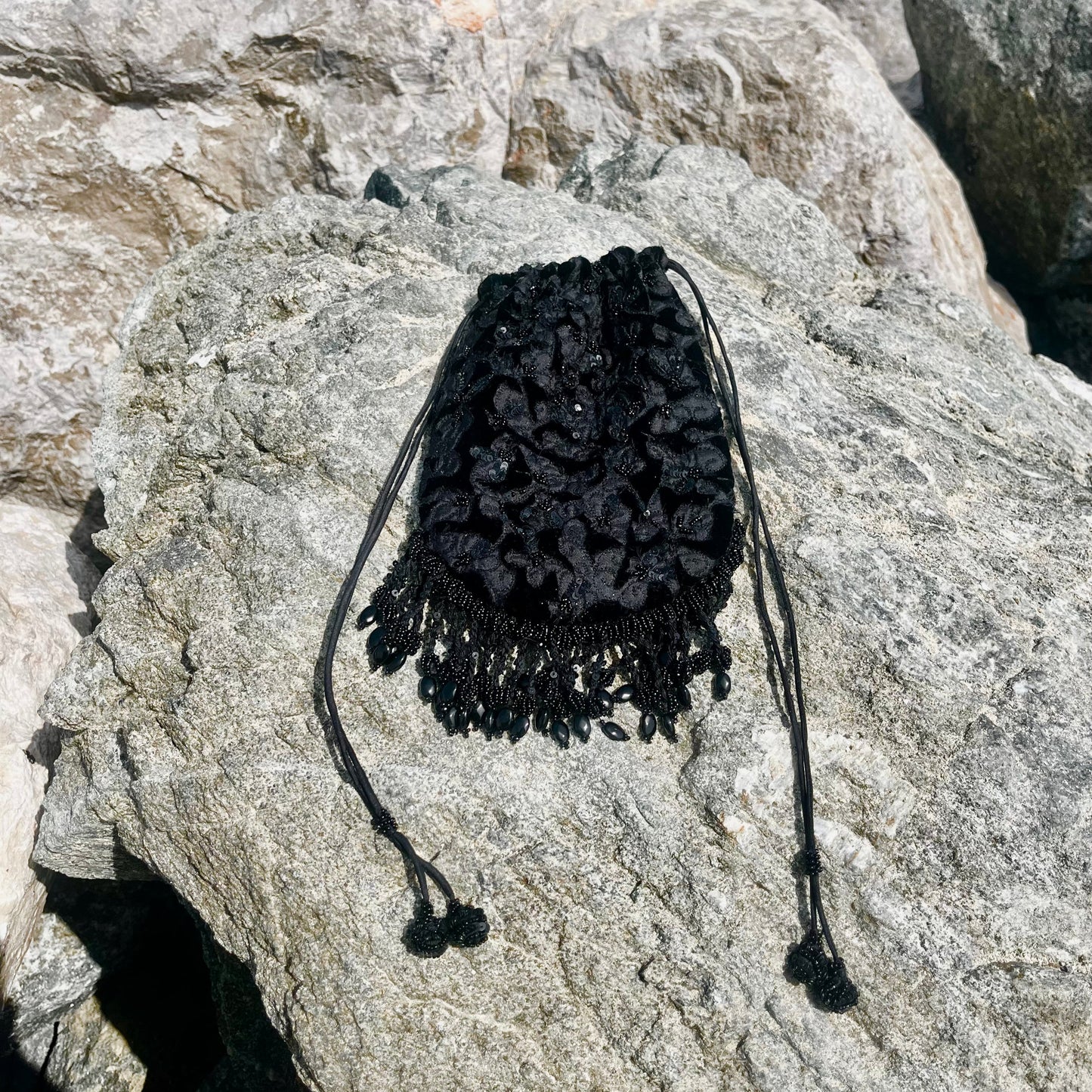 Ruqaya Midnight Fringe Potli Clutch Bag