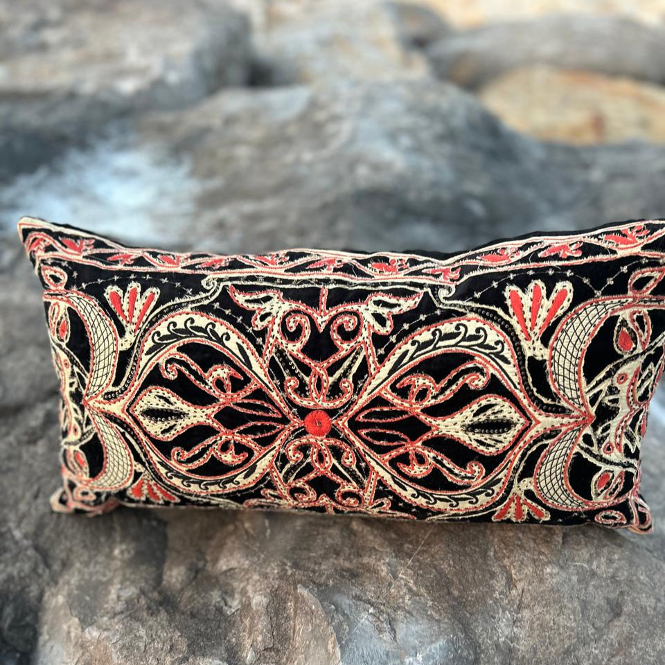 Noor Appliqué Silk Velvet Cushion – 30 x 60 cm