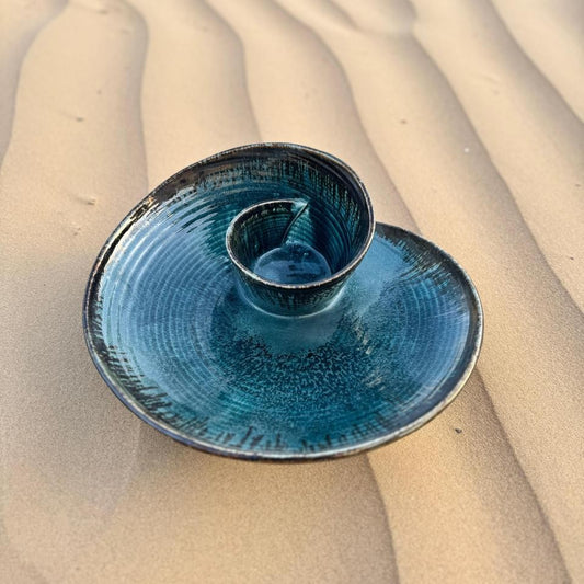 Blue Bloom -Handmade Ceramic Chip & Dip Bowl - Large