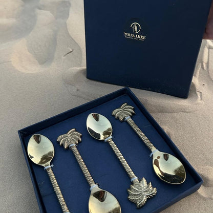 Palm Brass Dessert Spoon Set of 4