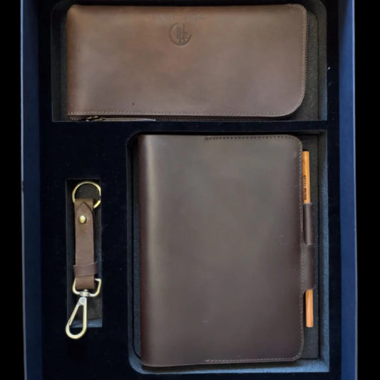 Personalized Engraving Premium Leather Desk Gift Set of 3 - Brown