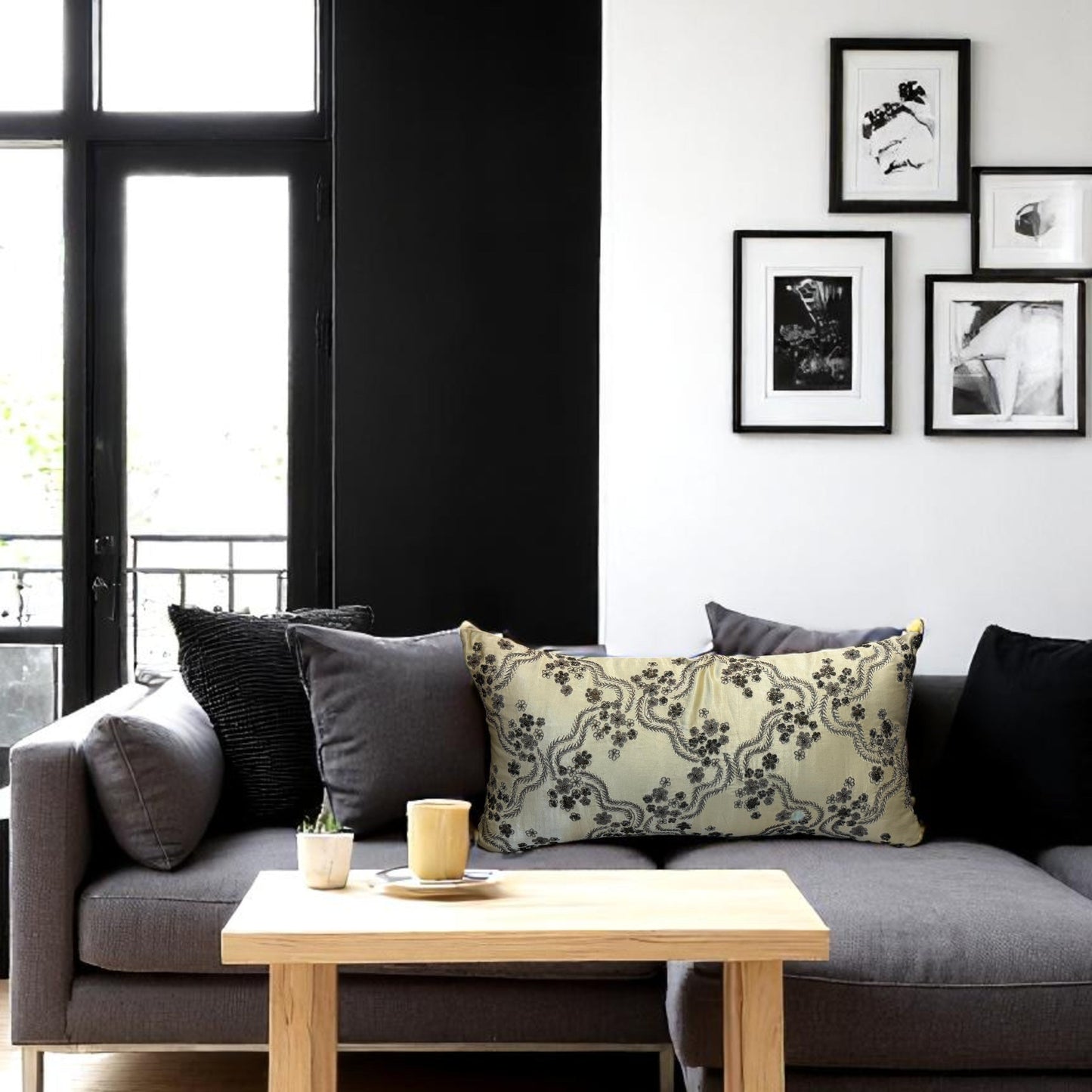 Beige & Gold Handwoven Silk Cushion – 30 x 60 cm